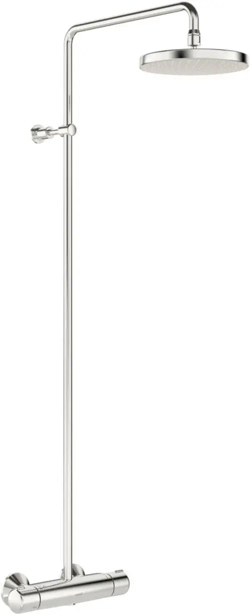 Chromene Regenbrause-Duscharmatur von HANSA mit einem langen Duscharm, der die Duschbrause in einem funktionalen Design hält. Ideal für moderne Badezimmer.
